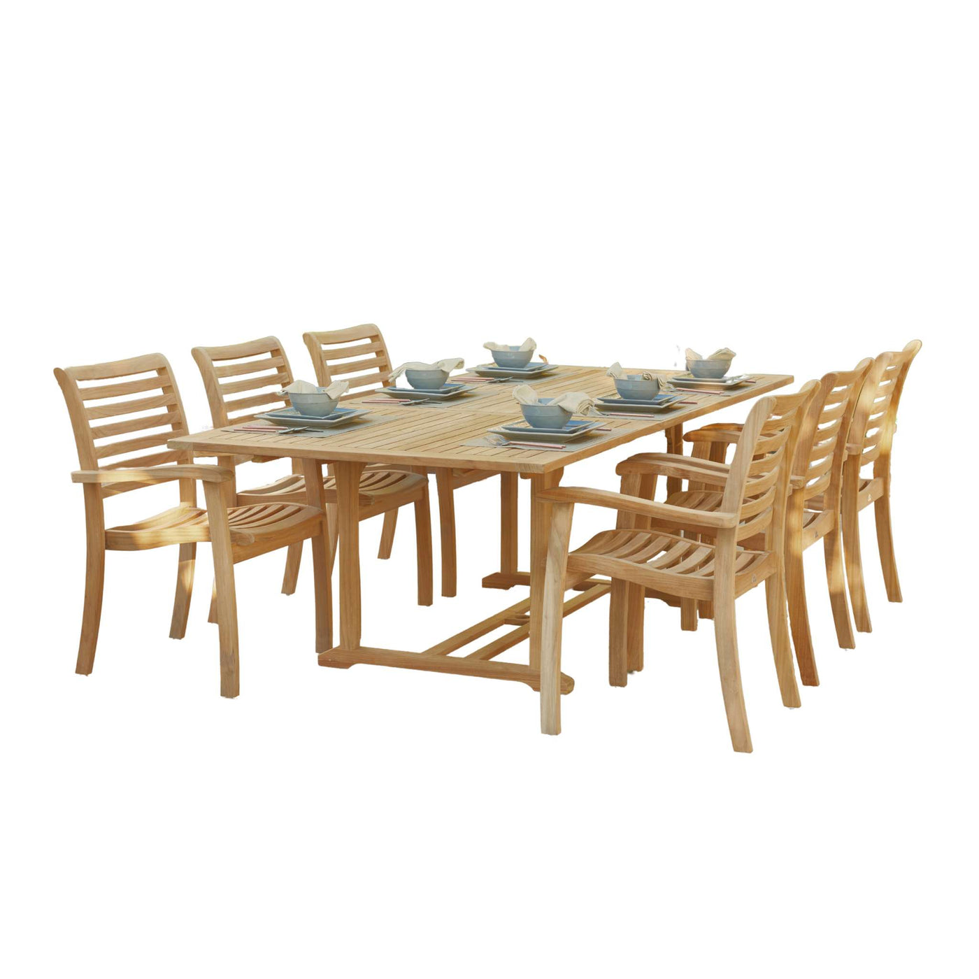 Birmingham 7-Piece Rectangular Teak Outdoor Dining Set with Extendable Table and Stacking Armchairs