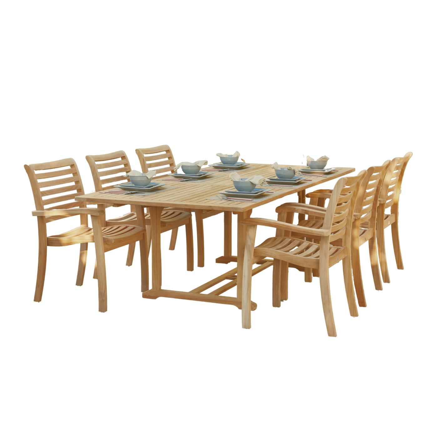 Birmingham 7-Piece Rectangular Teak Outdoor Dining Set with Extendable Table and Stacking Armchairs
