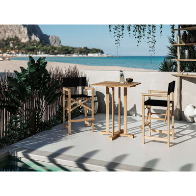 Director 3-Piece Square Teak Outdoor Bar Height Dining Set in Black with Folding Armchairs
