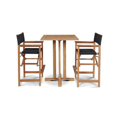 Director 3-Piece Square Teak Outdoor Bar Height Dining Set in Black with Folding Armchairs