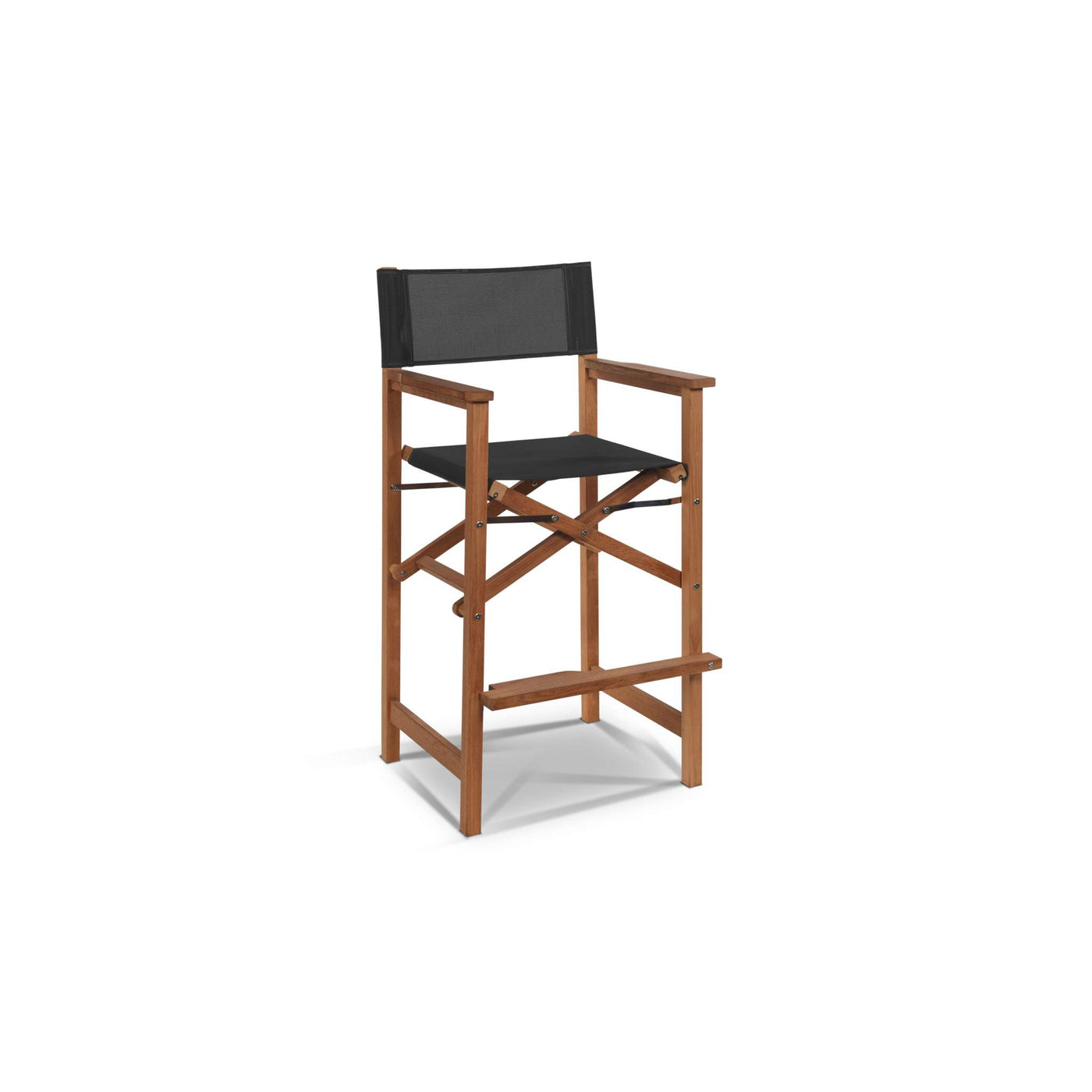 Director 3-Piece Square Teak Outdoor Bar Height Dining Set in Black with Folding Armchairs