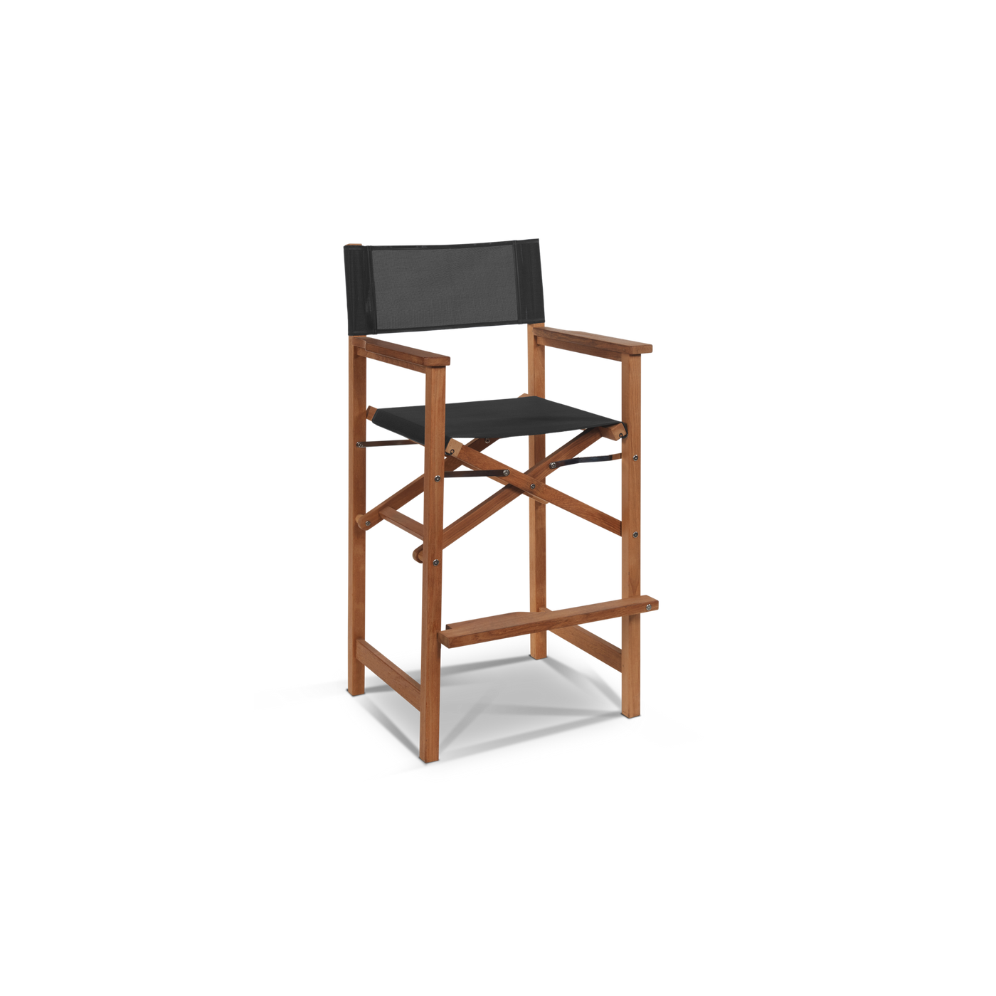 Director 3-Piece Square Teak Outdoor Bar Height Dining Set in Black with Folding Armchairs