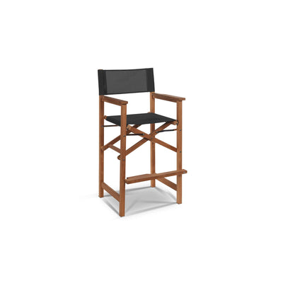 Director 3-Piece Square Teak Outdoor Bar Height Dining Set in Black with Folding Armchairs