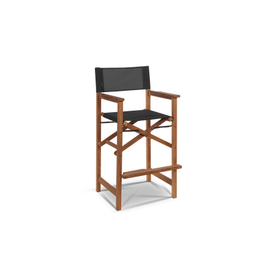 Director 3-Piece Square Teak Outdoor Bar Height Dining Set in Black with Folding Armchairs