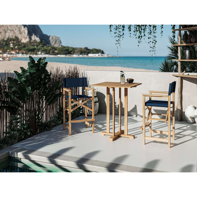 Director 3-Piece Square Teak Outdoor Bar Height Dining Set in Black with Folding Armchairs