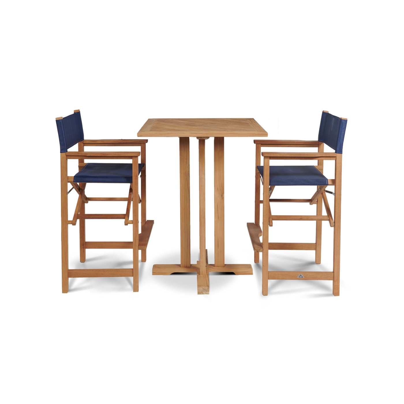Director 3-Piece Square Teak Outdoor Bar Height Dining Set in Black with Folding Armchairs