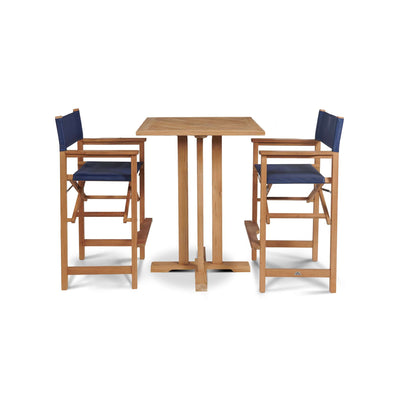 Director 3-Piece Square Teak Outdoor Bar Height Dining Set in Black with Folding Armchairs