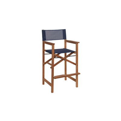 Director 3-Piece Square Teak Outdoor Bar Height Dining Set in Black with Folding Armchairs