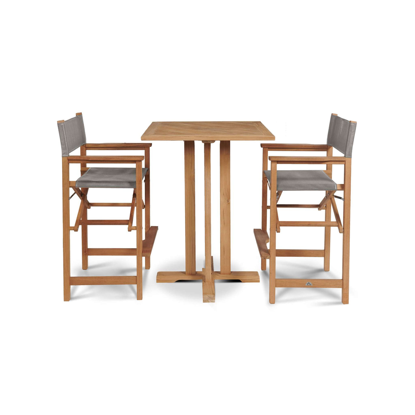 Director 3-Piece Square Teak Outdoor Bar Height Dining Set in Black with Folding Armchairs