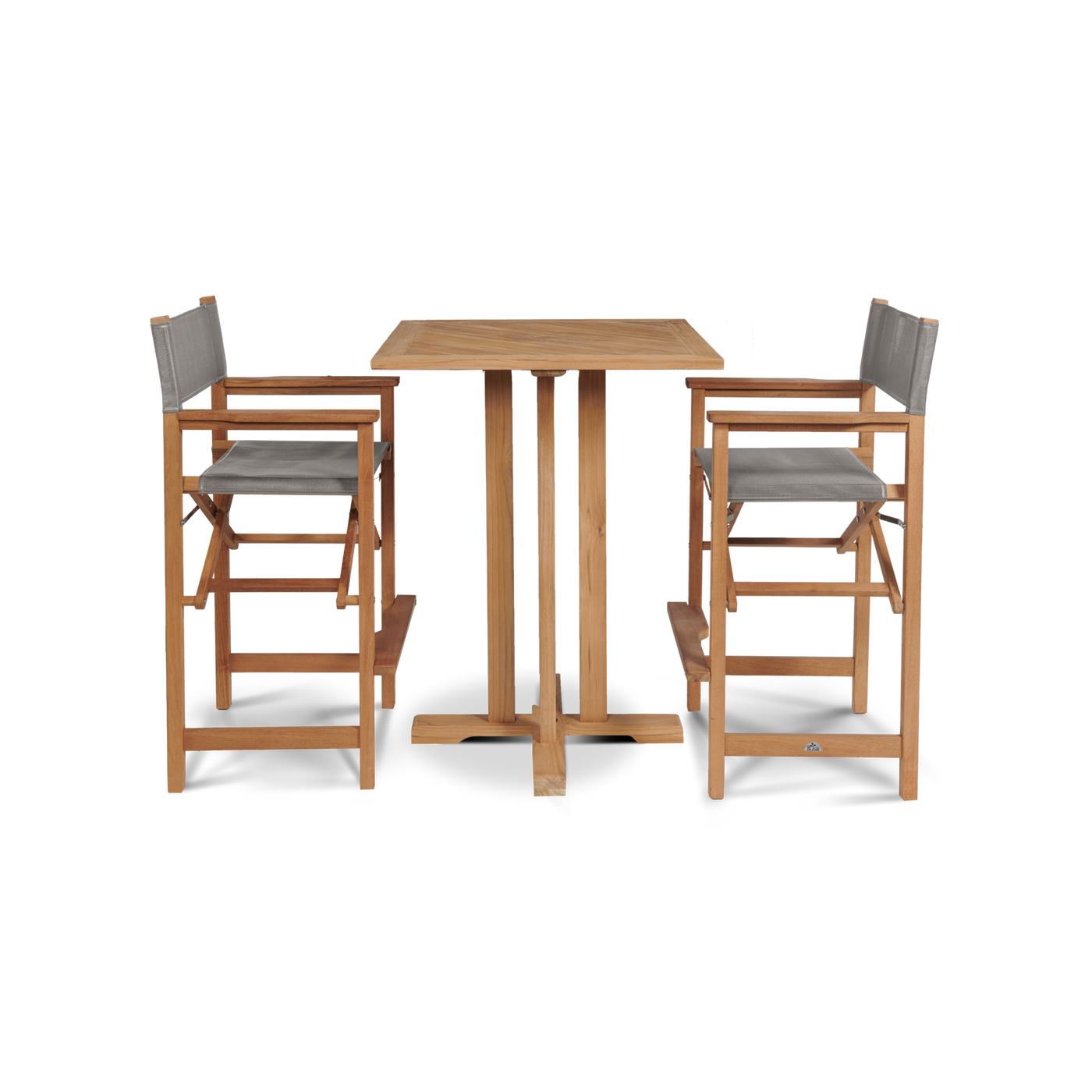 Director 3-Piece Square Teak Outdoor Bar Height Dining Set in Black with Folding Armchairs