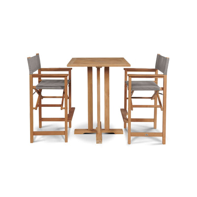 Director 3-Piece Square Teak Outdoor Bar Height Dining Set in Black with Folding Armchairs
