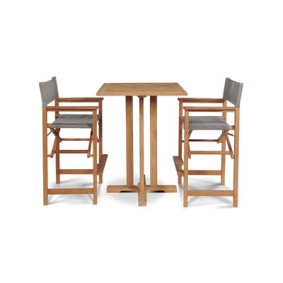 Director 3-Piece Square Teak Outdoor Bar Height Dining Set in Black with Folding Armchairs