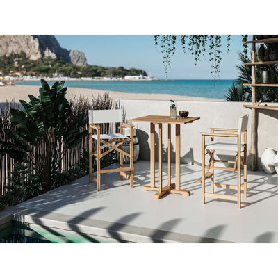 Director 3-Piece Square Teak Outdoor Bar Height Dining Set in Black with Folding Armchairs