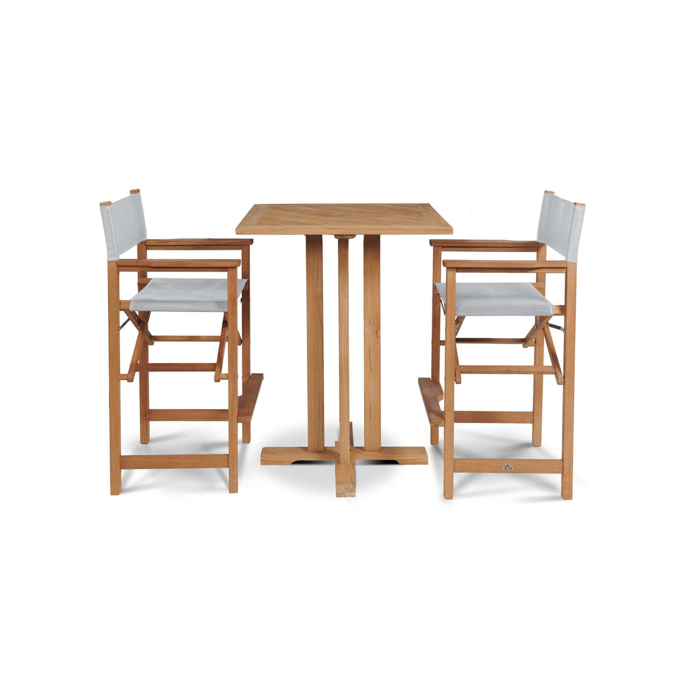 Director 3-Piece Square Teak Outdoor Bar Height Dining Set in Black with Folding Armchairs
