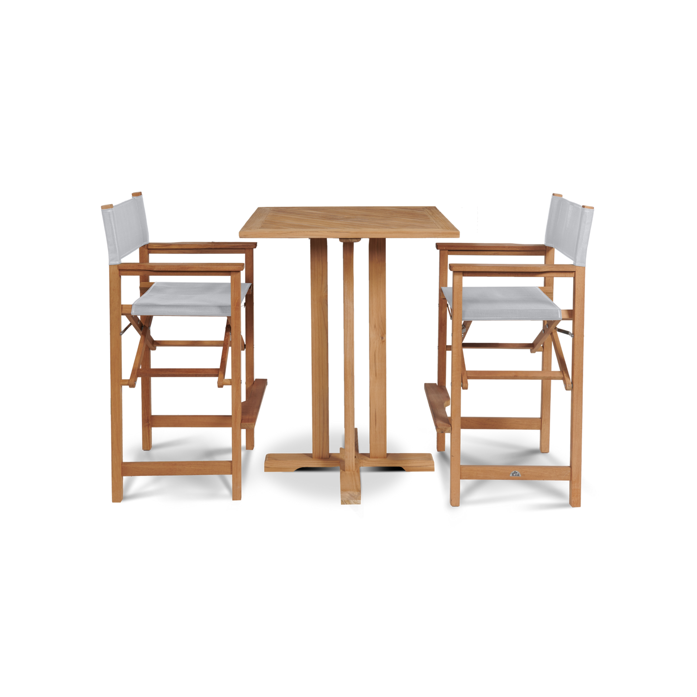 Director 3-Piece Square Teak Outdoor Bar Height Dining Set in Black with Folding Armchairs