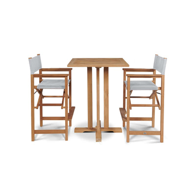 Director 3-Piece Square Teak Outdoor Bar Height Dining Set in Black with Folding Armchairs
