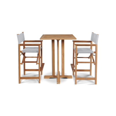 Director 3-Piece Square Teak Outdoor Bar Height Dining Set in Black with Folding Armchairs