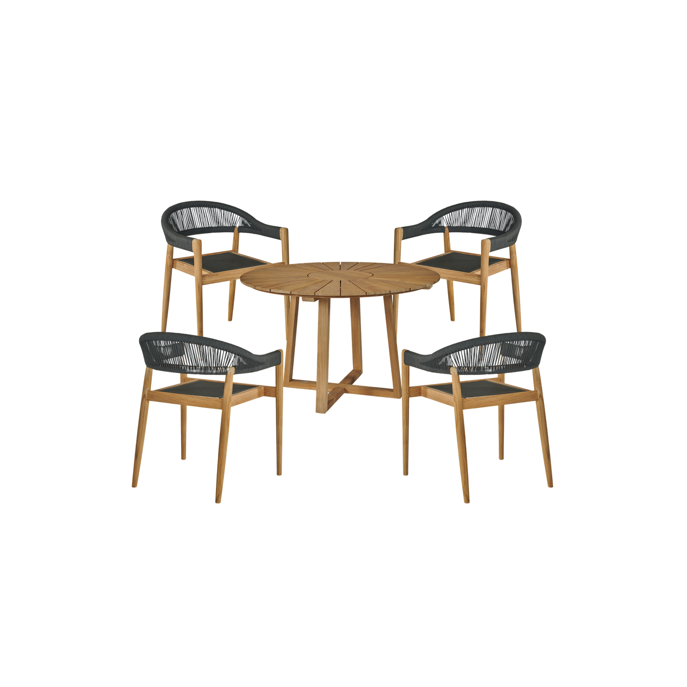 Cambria 5-Piece Round Teak Outdoor Dining Set with Stacking Armchairs