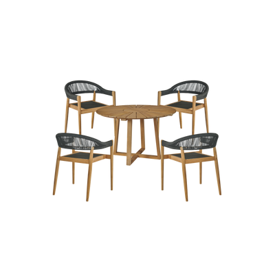 Cambria 5-Piece Round Teak Outdoor Dining Set with Stacking Armchairs