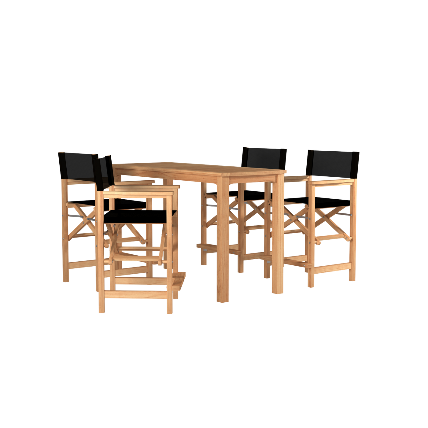 Director 5-Piece Rectangular Teak Outdoor Counter Height Dining Set in Black with Folding Armchairs