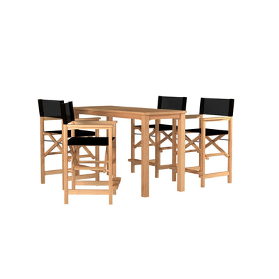 Director 5-Piece Rectangular Teak Outdoor Counter Height Dining Set in Black with Folding Armchairs