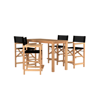 Director 5-Piece Rectangular Teak Outdoor Counter Height Dining Set in Black with Folding Armchairs