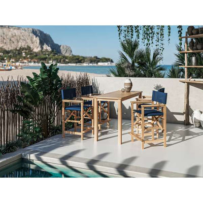 Director 5-Piece Rectangular Teak Outdoor Counter Height Dining Set in Black with Folding Armchairs