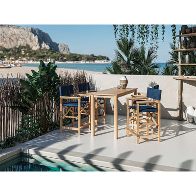 Director 5-Piece Rectangular Teak Outdoor Counter Height Dining Set in Black with Folding Armchairs