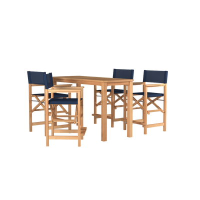 Director 5-Piece Rectangular Teak Outdoor Counter Height Dining Set in Black with Folding Armchairs