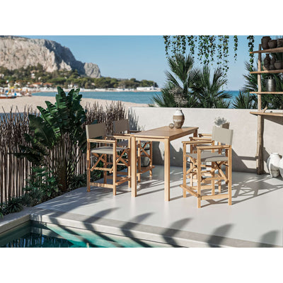 Director 5-Piece Rectangular Teak Outdoor Counter Height Dining Set in Black with Folding Armchairs