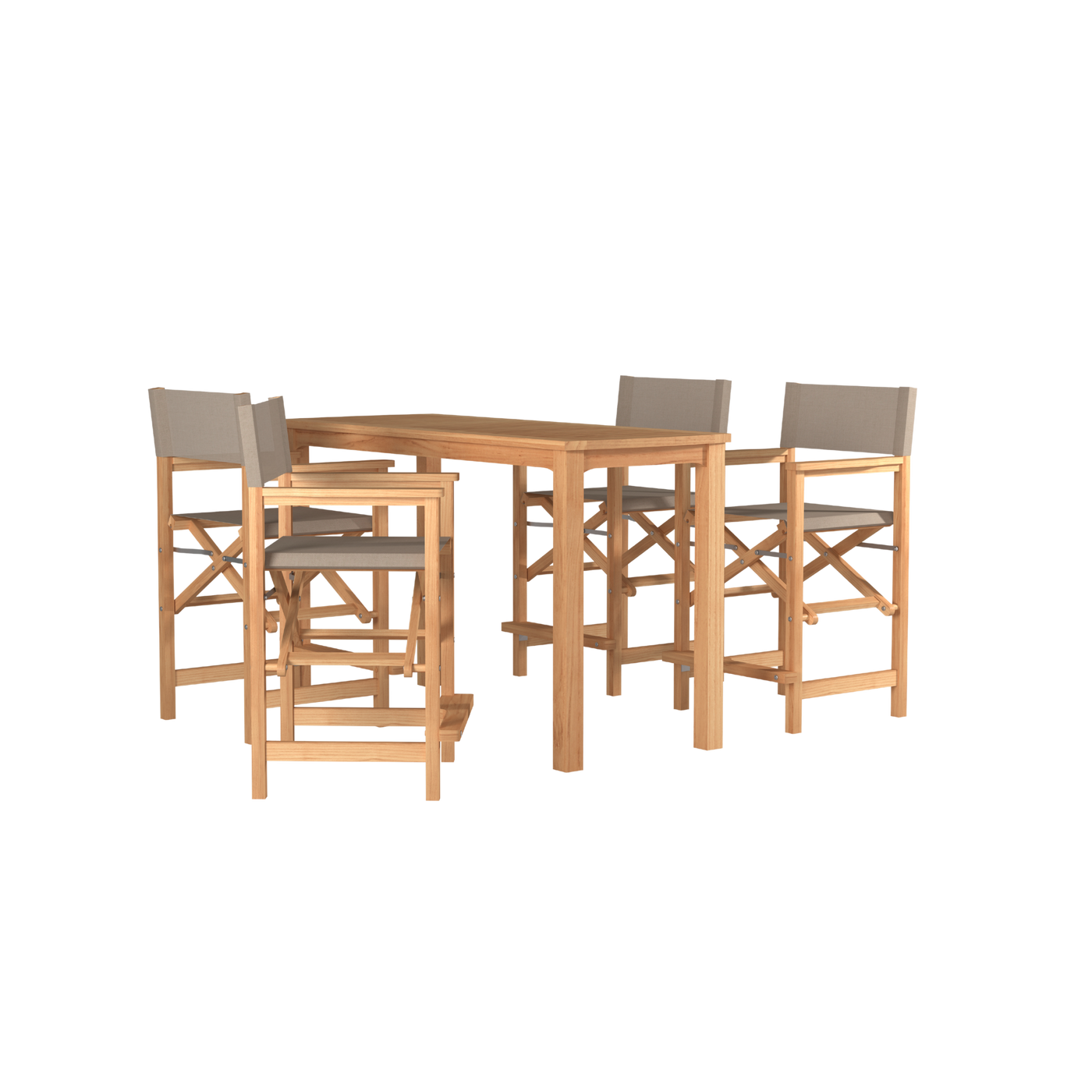 Director 5-Piece Rectangular Teak Outdoor Counter Height Dining Set in Black with Folding Armchairs