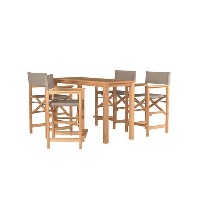 Director 5-Piece Rectangular Teak Outdoor Counter Height Dining Set in Black with Folding Armchairs
