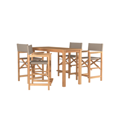 Director 5-Piece Rectangular Teak Outdoor Counter Height Dining Set in Black with Folding Armchairs