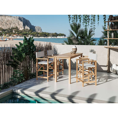 Director 5-Piece Rectangular Teak Outdoor Counter Height Dining Set in Black with Folding Armchairs
