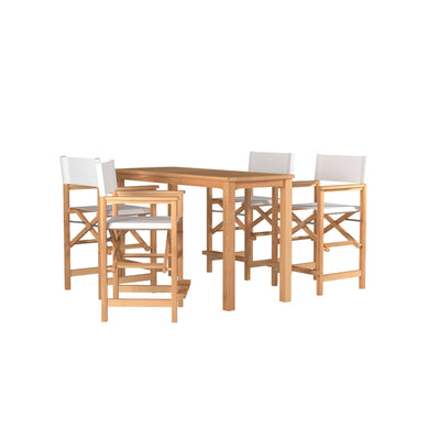 Director 5-Piece Rectangular Teak Outdoor Counter Height Dining Set in Black with Folding Armchairs