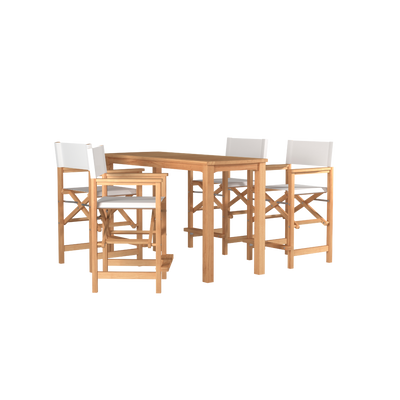 Director 5-Piece Rectangular Teak Outdoor Counter Height Dining Set in Black with Folding Armchairs