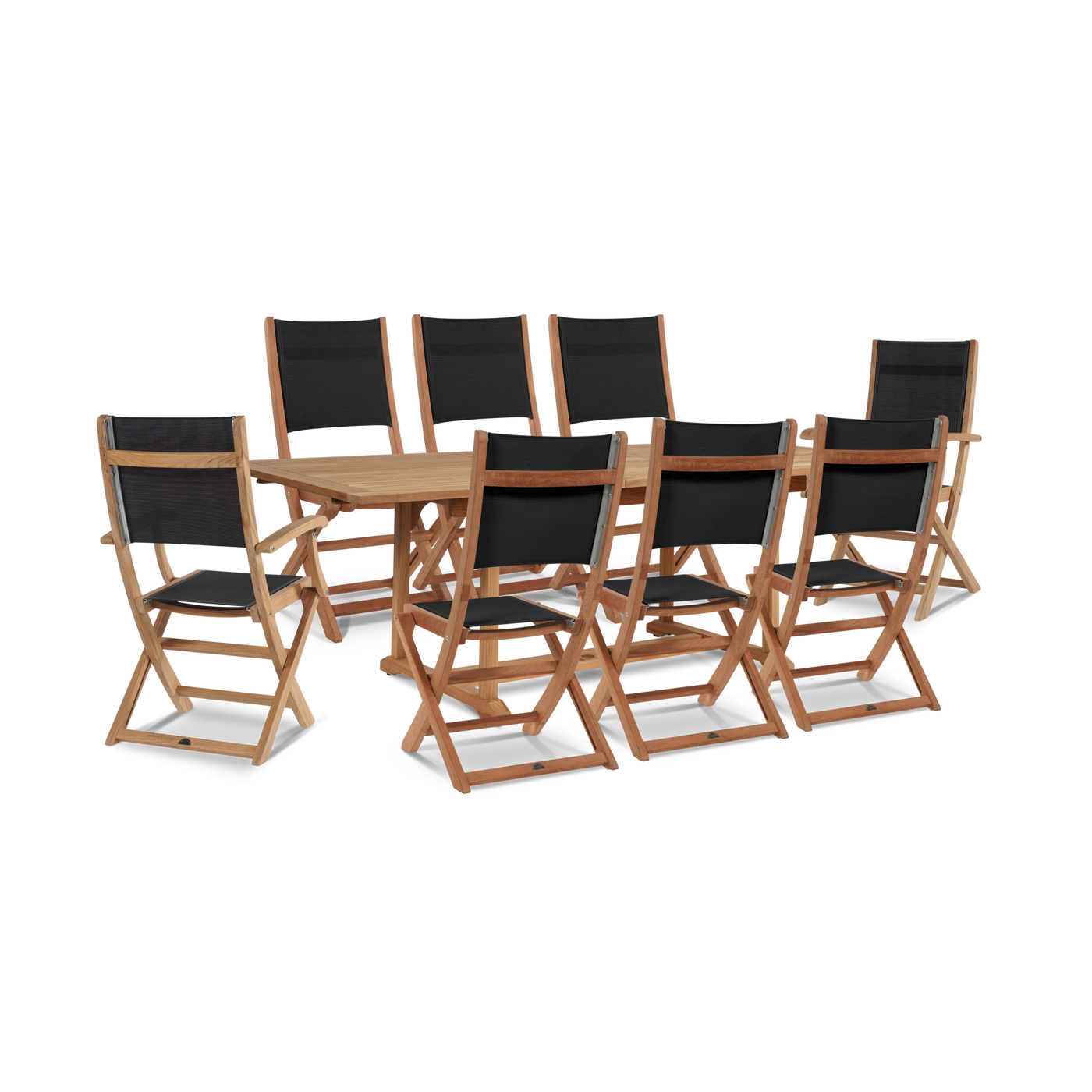 Dalton 9-Piece Teak Outdoor Family Dining Set in Black with Extensions and Folding Chairs