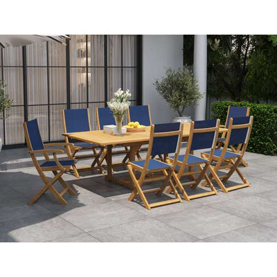 Dalton 9-Piece Teak Outdoor Family Dining Set in Black with Extensions and Folding Chairs