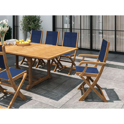 Dalton 9-Piece Teak Outdoor Family Dining Set in Black with Extensions and Folding Chairs