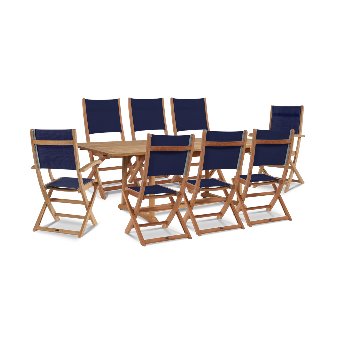 Dalton 9-Piece Teak Outdoor Family Dining Set in Black with Extensions and Folding Chairs