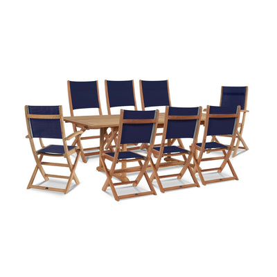 Dalton 9-Piece Teak Outdoor Family Dining Set in Black with Extensions and Folding Chairs