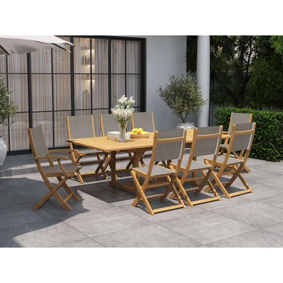 Dalton 9-Piece Teak Outdoor Family Dining Set in Black with Extensions and Folding Chairs