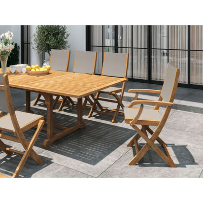 Dalton 9-Piece Teak Outdoor Family Dining Set in Black with Extensions and Folding Chairs