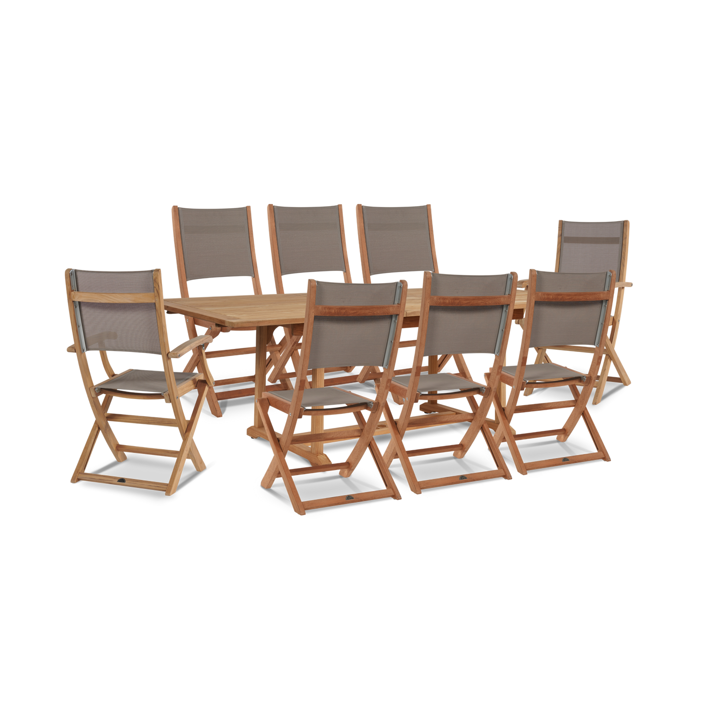 Dalton 9-Piece Teak Outdoor Family Dining Set in Black with Extensions and Folding Chairs