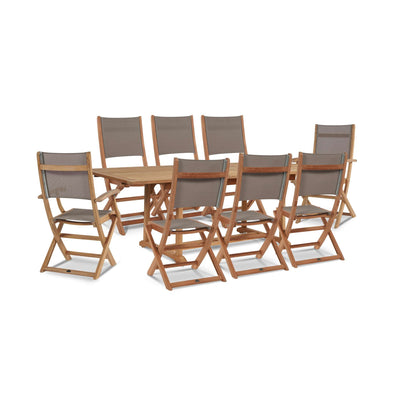 Dalton 9-Piece Teak Outdoor Family Dining Set in Black with Extensions and Folding Chairs