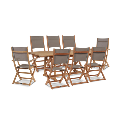 Dalton 9-Piece Teak Outdoor Family Dining Set in Black with Extensions and Folding Chairs
