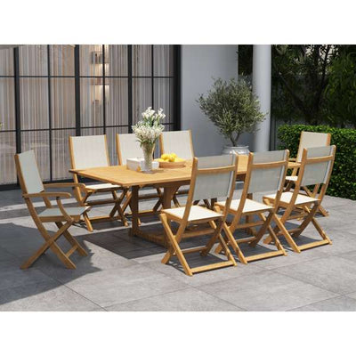 Dalton 9-Piece Teak Outdoor Family Dining Set in Black with Extensions and Folding Chairs