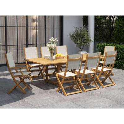 Dalton 9-Piece Teak Outdoor Family Dining Set in Black with Extensions and Folding Chairs