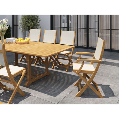 Dalton 9-Piece Teak Outdoor Family Dining Set in Black with Extensions and Folding Chairs