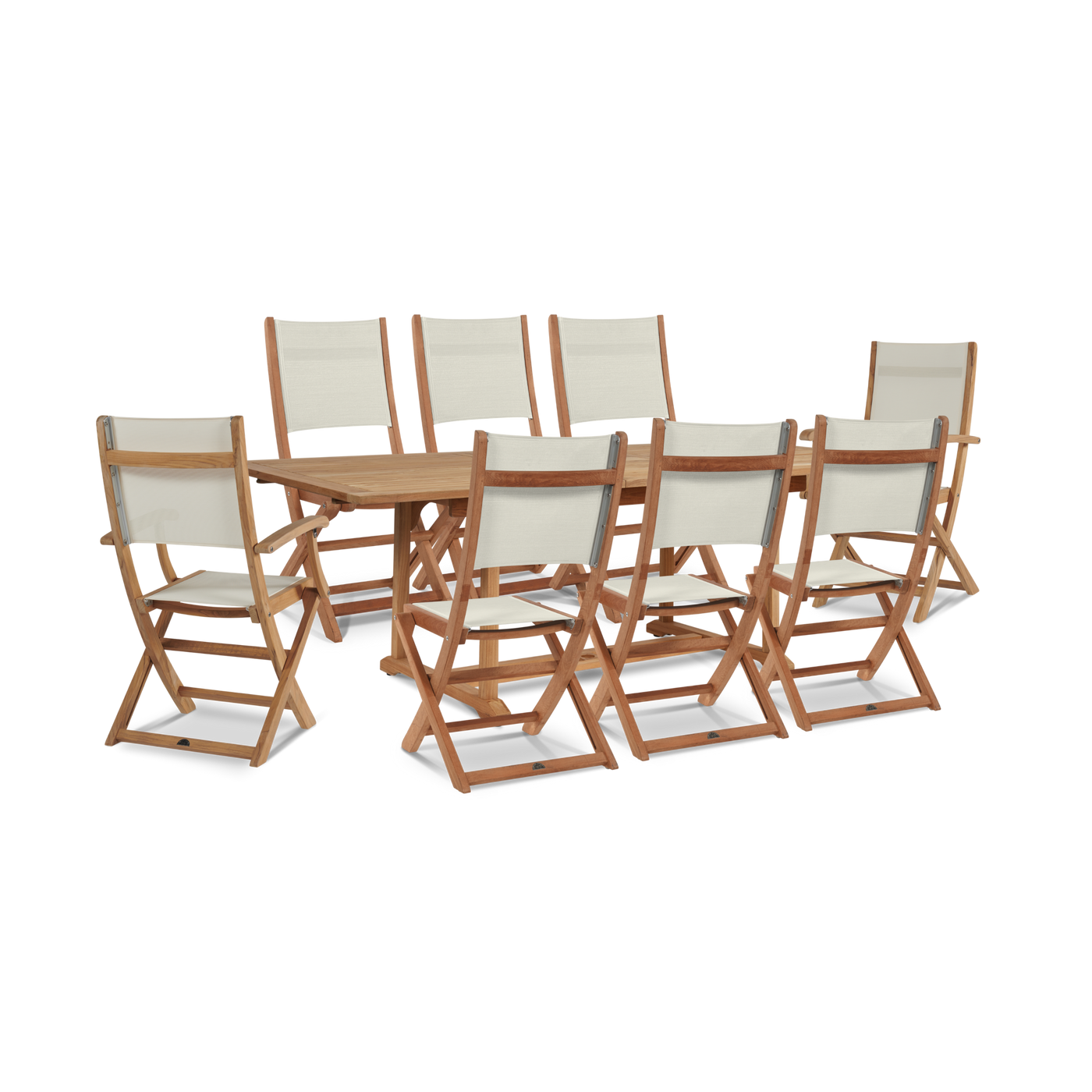 Dalton 9-Piece Teak Outdoor Family Dining Set in Black with Extensions and Folding Chairs